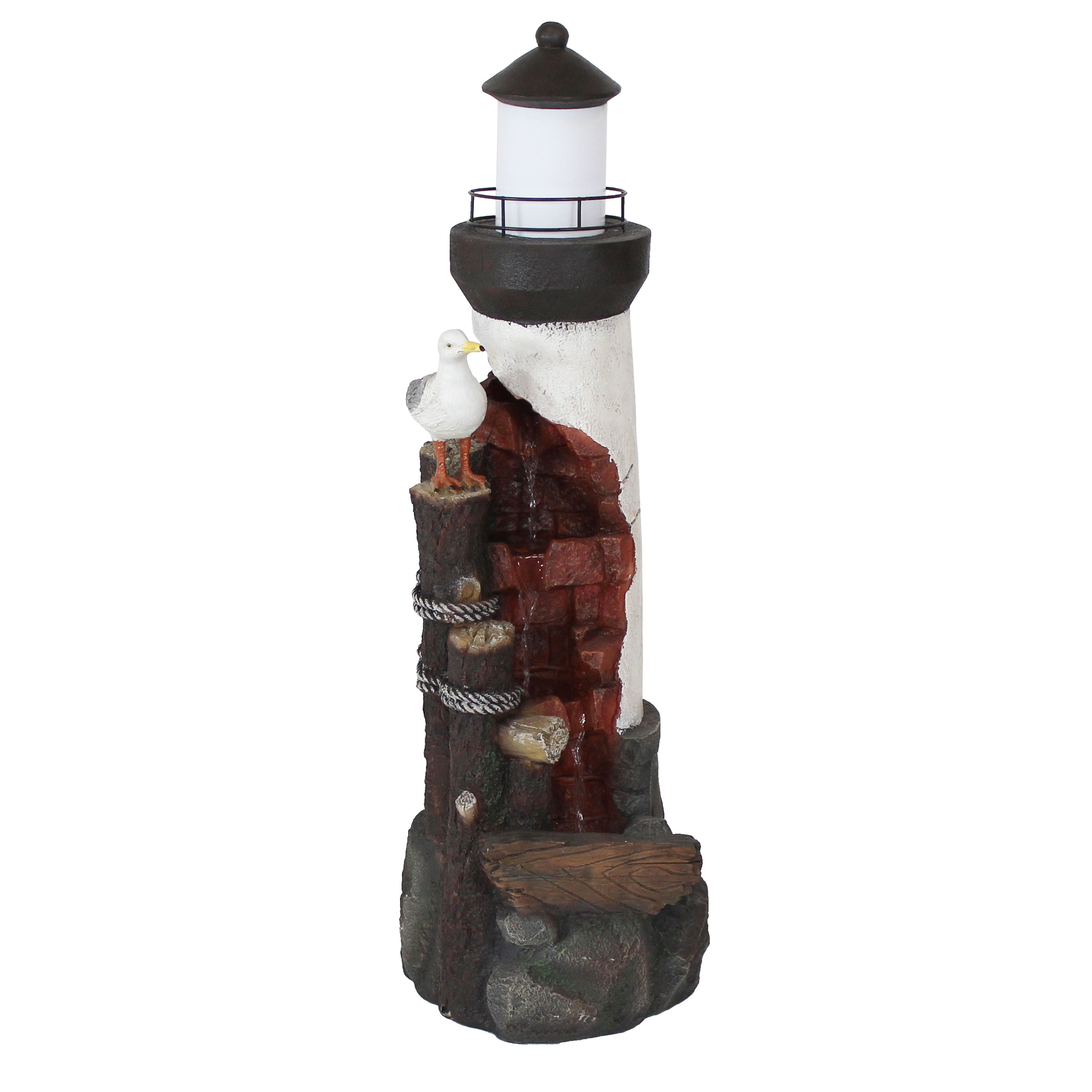 Indoor Outdoor Polyresin Water Fountain Feature LED Lights Garden Lighthouse 