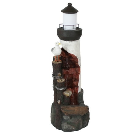 Sunnydaze 36 H Electric Polyresin Gull s Cove Lighthouse Outdoor Water Fountain with LED Light