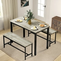 Aukfa Dining Table Set for 4,43.3"Dining Room Table w/ 2 Benches,Gray