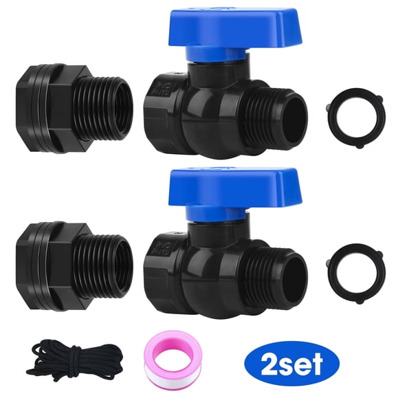 3/4'' Rain Barrel Spigot Kit, TSV 2pcs PVC Garden Hose Shut Off Valve with Bulkhead Fitting, Rain Barrel Diverter Kit for Water Tanks, Aquariums, Garden Barrel