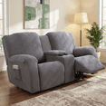 thumbnail image 4 of Generic Reclining Middle Console Polyester Loveseat Slipcovers, Gray, 4 of 5