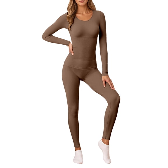 Aihuaihua Thermal Underwear for Women Heated with Lined Long Sleeve Shirt Legging Lounge Set Pajamas 2 Pieces Cold Weather Top Bottom Long Johns