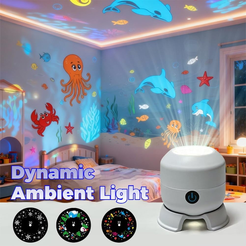 Dynamic Rotating LED Projector Light, USB Rechargeable LED Projector, Snowflake/Christmas/Ocean Dynamic Patterns, Multi-Angle Projection Base, for Meditation, Relaxation, Bathroom, Gifts