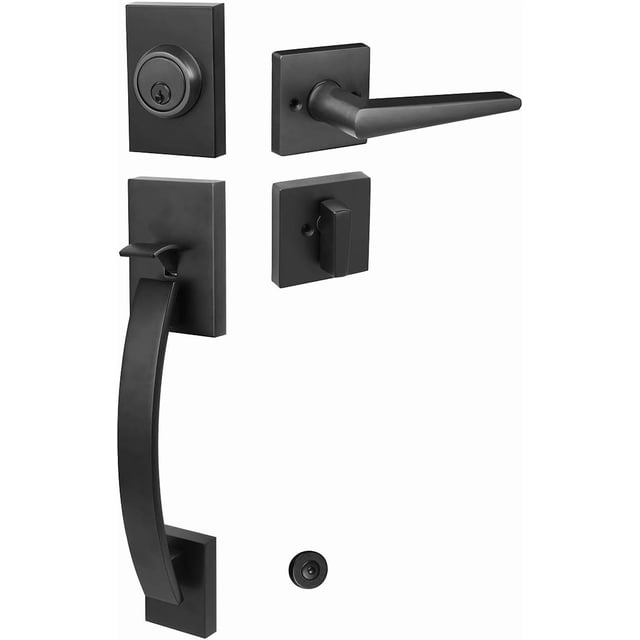 Poignée de Porte d'Entrée à Double Porte de Style Traditionnel avec Clé, avec Levier de Poignée, en Mat (Ensemble Clé et Factice) MDHSTDBSETBR