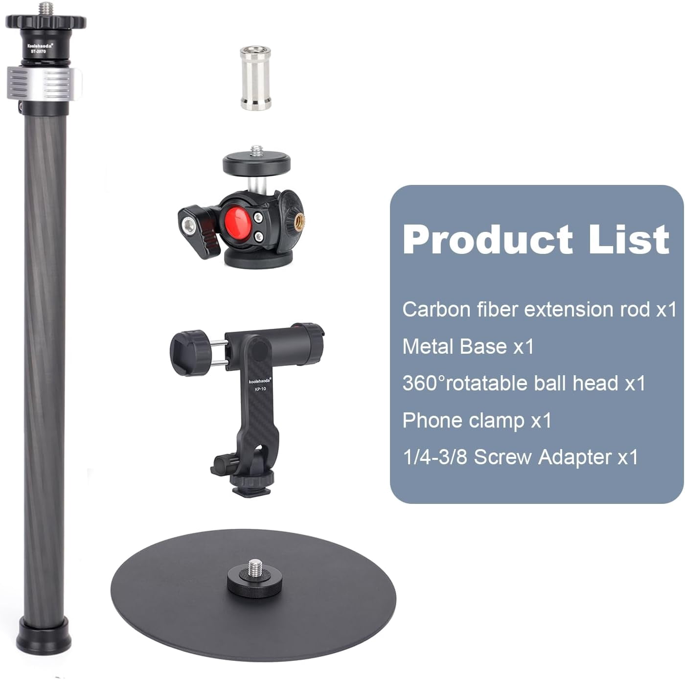 Koolehaoda Tripod Stand Extendable Monopod Carbon Fiber Pole wiht Round Base for Desk, 360° Rotatable Ballhead Tabletop Webcam Stand for DSLR Camera, Light, Webcam, Live Streaming, Vlogging