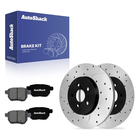 AutoShack Rear Solid Drilled & Slotted E-Coated Brake Rotors   Premium Ceramic Pads 6-PC Brake Kit Replacement for 2009-2020 Toyota Corolla 2010-2013 Toyota Prius ShadowGuard 10.2" (259 mm)