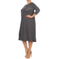 thumbnail image 3 of MOA Collection Women's Plus Size A-line Round Neck 3/4 Sleeves Polka Dot Dress, 3 of 4