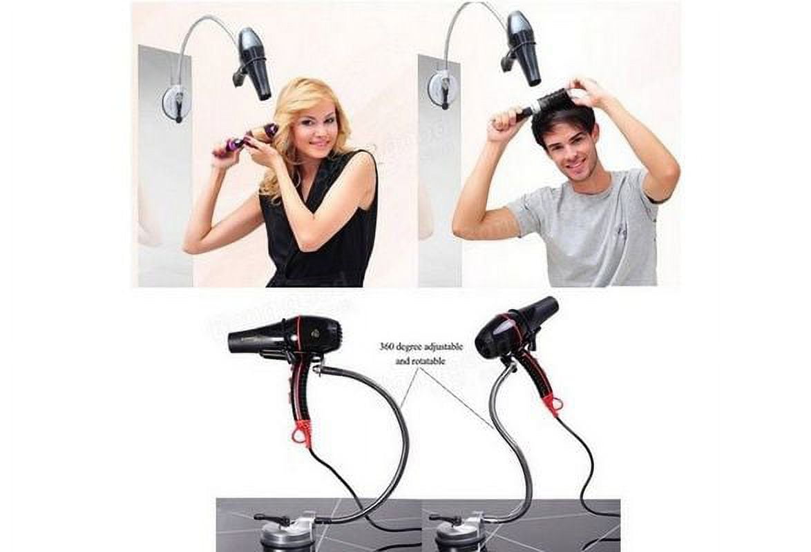 Height Adjustable Hands Free Hair Dryer Stand Holder - 360 Degree Rotating Stainless Steel, Hair Styling Blow Dryer Assistant, One Handed Convenience