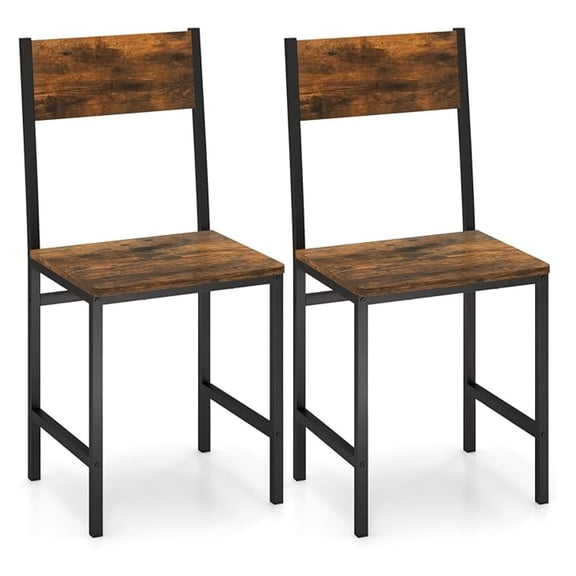 Dining Chairs Set of 2, Industrial Kitchen Chairs with Metal Legs, Slanted Back, Rustic Wood Grain, Armless Side Chairs for Dining Room, Restaurant, Living Room, Rustic Brown & Black