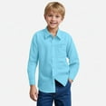 thumbnail image 2 of Sunka Boys' Long Sleeve Solid Button-Down Collared Oxford Shirt with Chest Pocket (Sky Blue,6-7 Years), 2 of 9