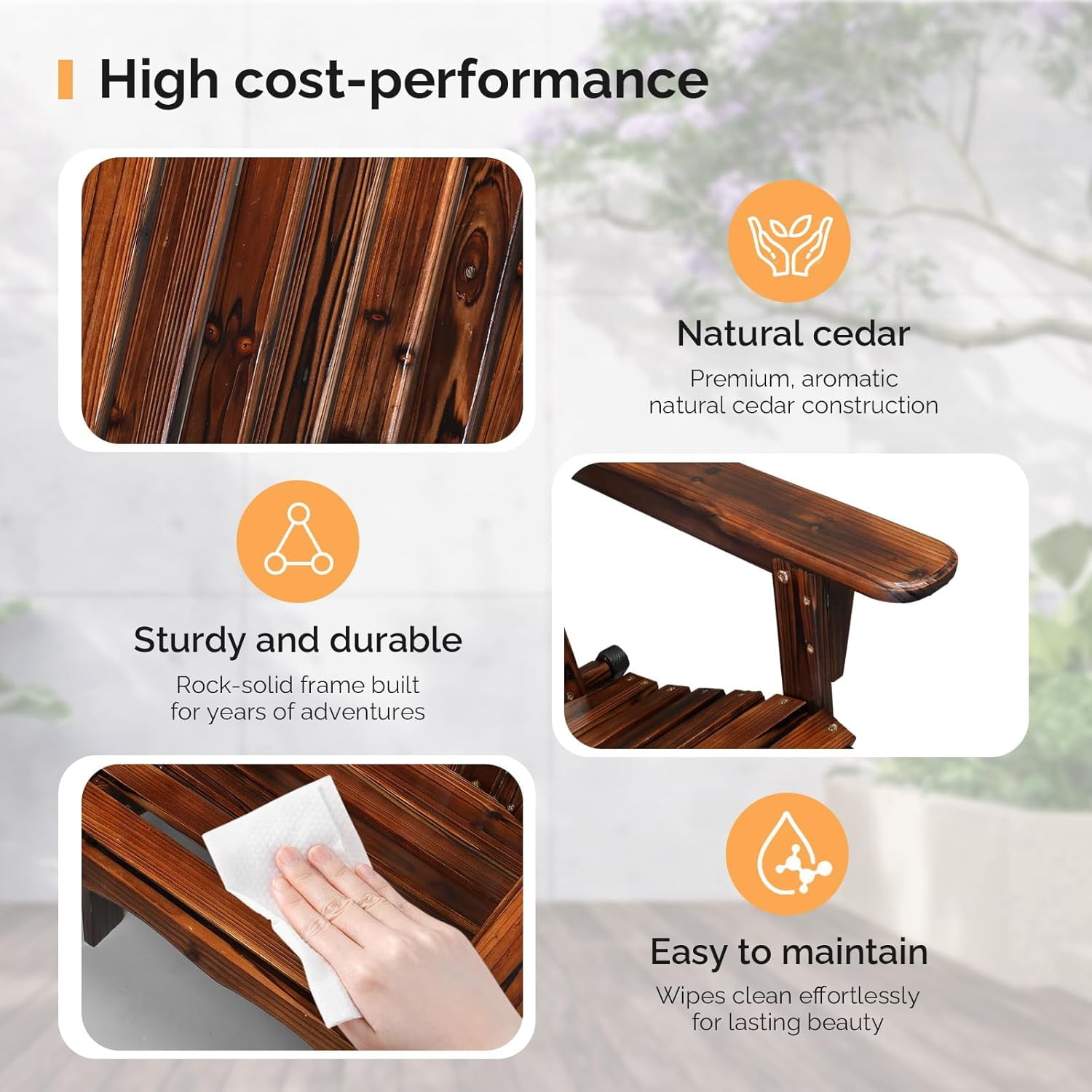 PEXMOR Folding Adirondack Chair, Wood Accent Fire Pit Chair, Outdoor Patio Lounge