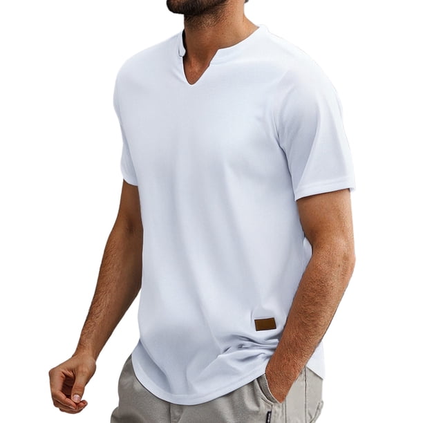 Camiseta de manga corta con cuello en V y rayas para hombre, para el verano - Poliéster, moderna, para uso diario, fácil de combinar - Tallas S-XXXL