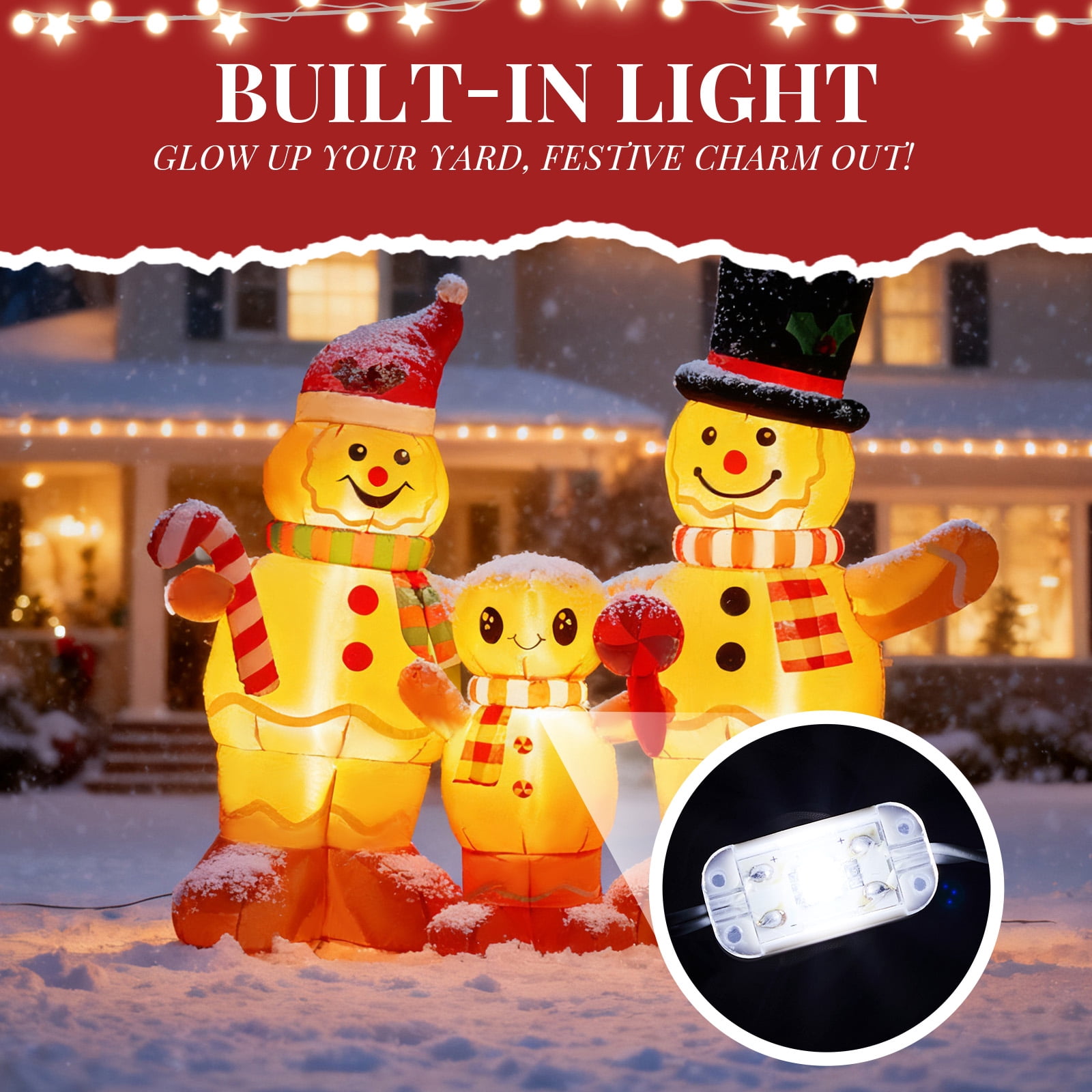 Astoutdoor 6.3 ft Lighted Christmas Inflatable Gingerbread Man Family Decoration with Built-in LED Lights
