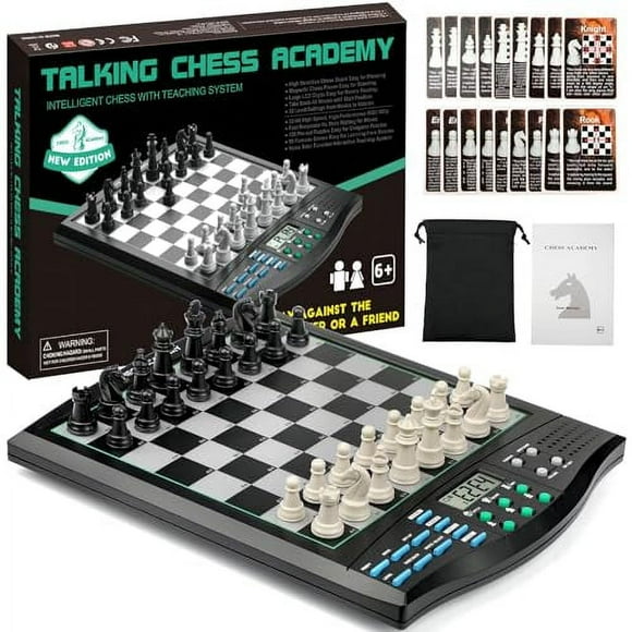Talking Chess Academy Electronic Chess Set, Magnetic Computer Chess Game with Interactive Teaching System for Beginners, Advanced AI for Improving Players, Perfect for Kids & Adul