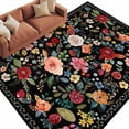 thumbnail image 2 of Watercolor Flowers Area Rug 5x7 FT, Non Slip Bedroom Throw Carpet, Farmhouse Floral Vintage Black Washable Soft Floor Carpet Non-Shedding Rug for Dining Room Bedside Classroom Desk, 2 of 9