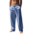 thumbnail image 2 of Dwellite Men Casual Cotton Linen Pants Elastic Drawstring Waist Summer Trousers Loose Fit Lightweight Beach Lounge Pants 2026 Light Blue 2XL, 2 of 5