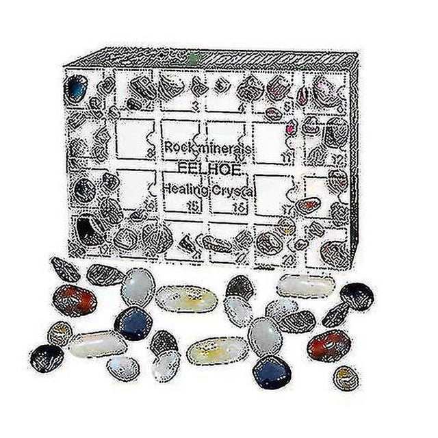 Juego de 24 piezas de gemas de cristal curativo del aura LIUXGMXG calendario de cuenta regresiva de Navidad