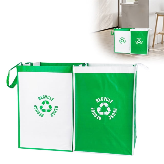 Recycle Bins for Kitchen, Waste Bag for Kitchen Home Trash Sorting Bins Base Plate Waterproof Baskets Eco-Conscious Polypropylene A Set of 2 (A)
