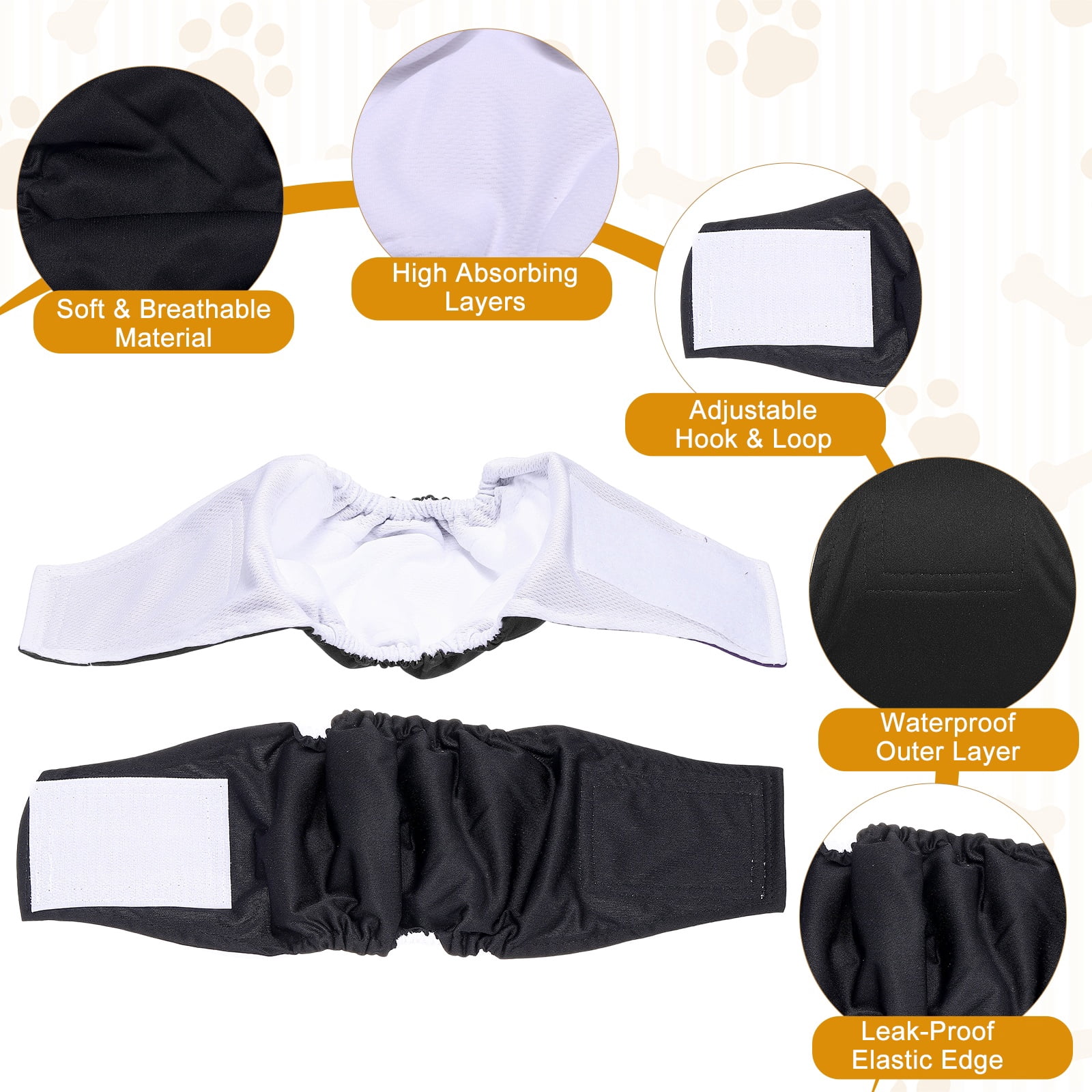Uxcell Belly Bands for Male Dogs, Reusable Washable Dog Diapers High Absorbing Wrap Diapers, (3Pcs, L, Black), Intended for Male Small Doggie/Puppies Training