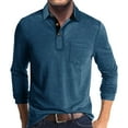 thumbnail image 2 of Men Casual Polo Shirts Classic Button-up Basic Long Sleeve Comfort Shirt Solid Color Cotton Tees Stylish Tops Blue L, 2 of 5