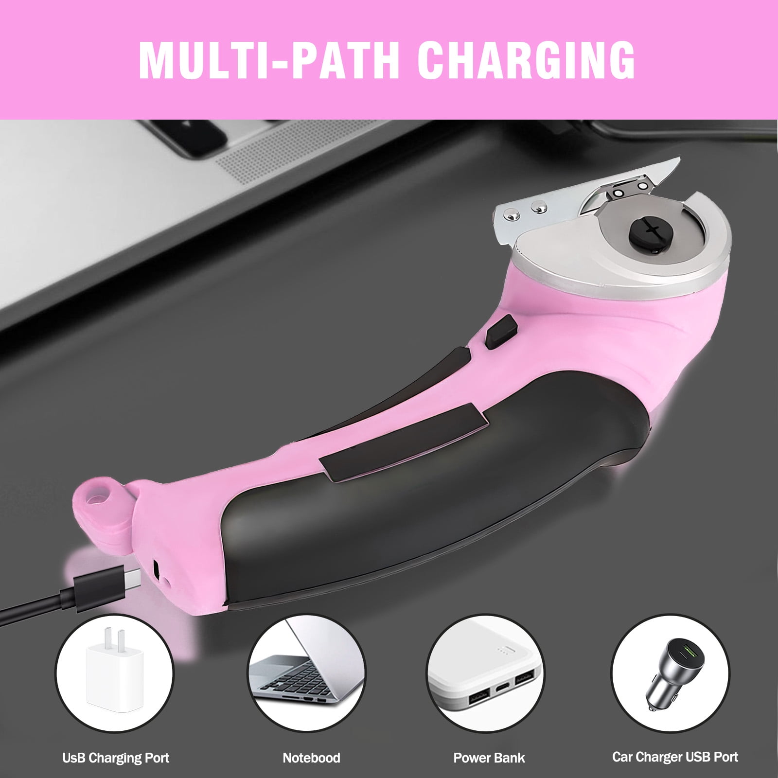 Cordless Electric Scissors, Cardboard Cutter, Rechargeable Powerful 4V Scissor Cutting Tool for Cardboard, Fabric, Leather, Pink