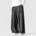 thumbnail image 3 of Ceisia Men Solid Color Multi Pocket Linen Workwear Pants Loose Wide Gift Leg Casual Trousers, 3 of 8