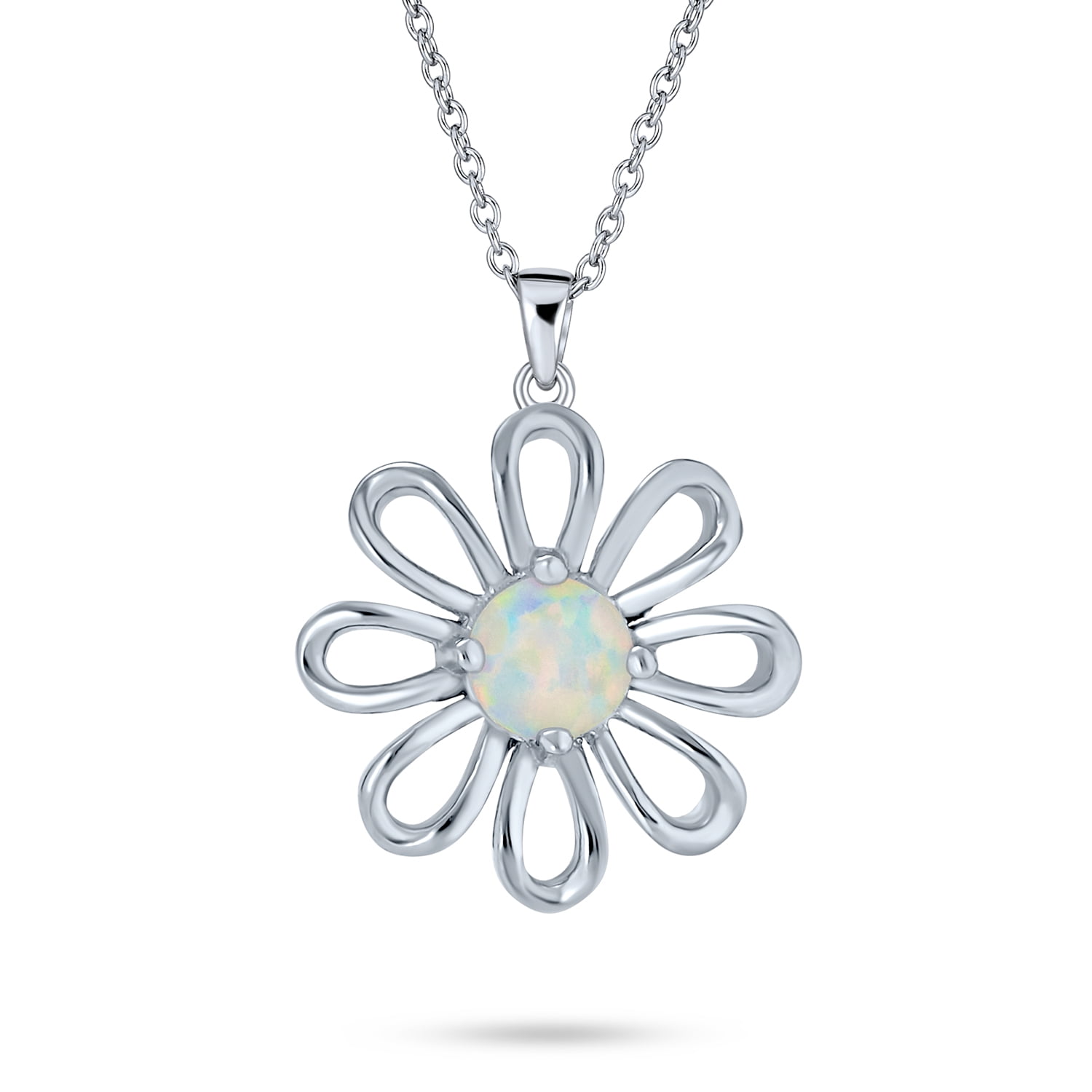 925 Sterling Silver Plated Daisy Flower Charm Pendant Necklace 18"