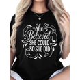 thumbnail image 6 of Women's T-Shirt She Believed She Could So Did Simplle Short Sleeve Casual Tee Classic Crew Neck T Shirt for Women Black, L, 6 of 7