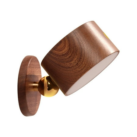 

Rechargeable LED Wall Sconce Bedside Lamp with USB Port 360 Rotate Magnetic Ball Cordless Light Sapele Wood