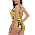 thumbnail image 4 of Sikiie Cartoon Bear Yellow Print Women One Piece Swimsuits Tummy Control One Shoulder Bathing Suits Ruffle Swimwear, From S to XXL-Large, 4 of 6