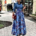 thumbnail image 2 of AURA Womens Abstract Print Denim Maxi Dress Long Sleeve High Waist Button Front Streetwear XL XXXL, 2 of 10