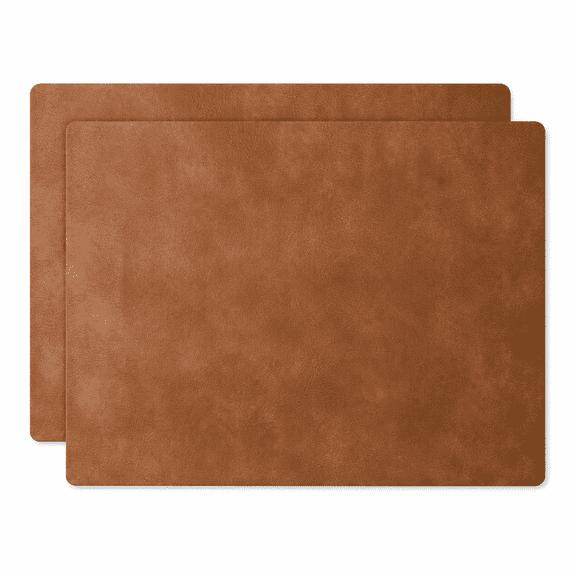 Placemats Set of 2, Reddish Brown Faux Leather Table Mats 12 x 17 Inch, Waterproof Wipeable Reversible PU Placemats for Kitchen, Dining, and Outdoor Use