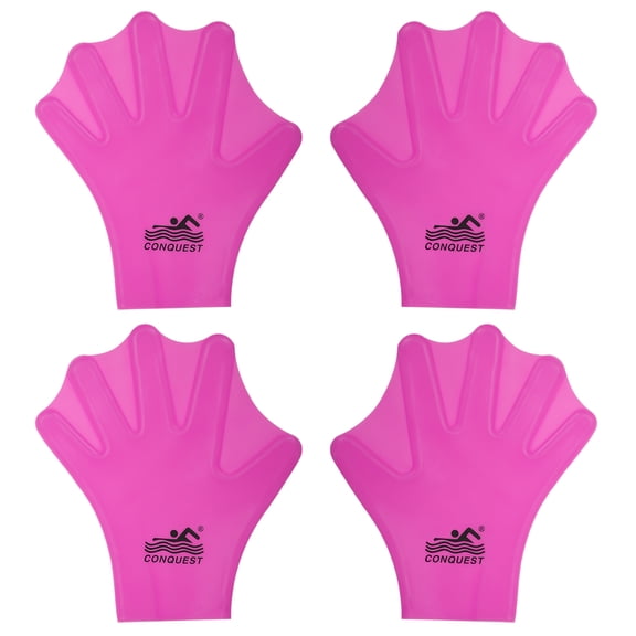 Uxcell 9 x 8 Inch Silicone Swimming Gloves, Webbed Swim Gloves for Aquatic Training, Rose Red 2 Pair