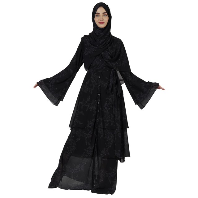 Bimba Robe Abaya Islamique Imprimée pour Femmes avec Boutons devant et Patte de Boutonnage