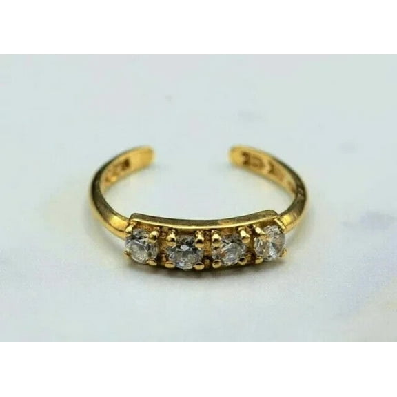 0.05 Ct Round Cut Diamond 4-Stone Women's Toe Ring 14k Yellow Gold Plated Silver