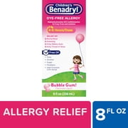 (3 pack) Children's Benadryl Dye-Free Allergy Liquid, Bubble Gum, 8 fl. oz