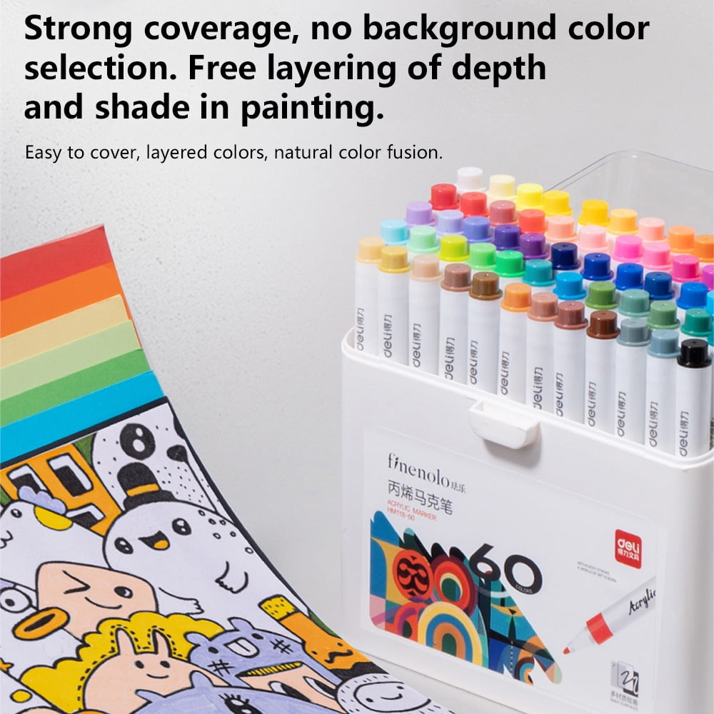 Deli Quick Drying Acrylic Paint Markers Paint Pens Set for Wood, Rock, Canvas, Pens,T-shirt,24 Colors