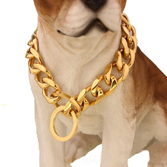 Stainless Steel Gold Dog Collar Slip Metal Pet American Pitbull French Bulldog Large