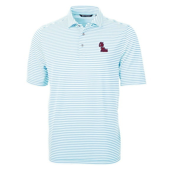 Men's Cutter & Buck Powder Blue Ole Miss Rebels Virtue Eco Pique Stripe Recycled Polo