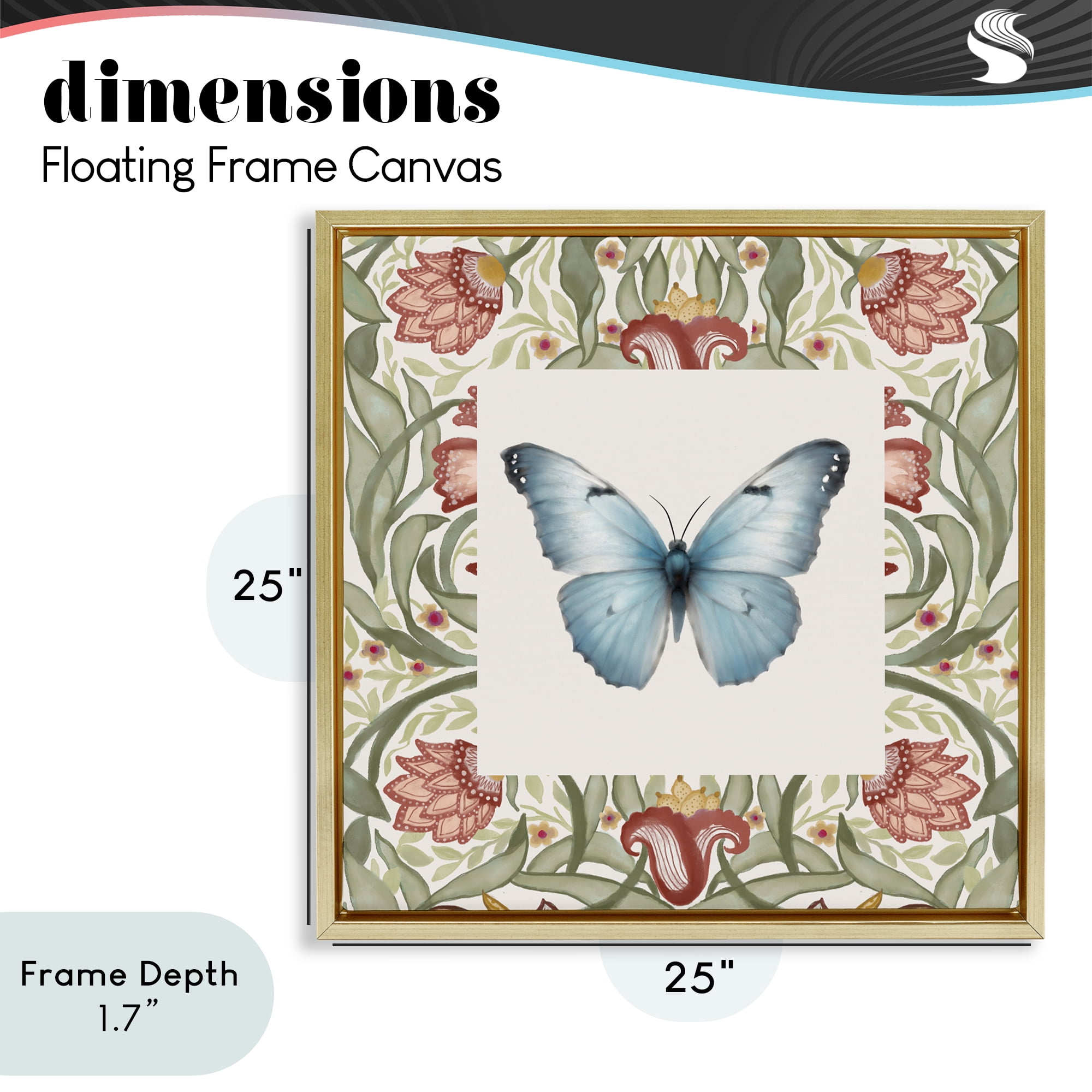 Stupell Industries Baroque Butterfly Vintage Flowers Gold Framed Floater Canvas Wall Art, design by Elizabeth Medley