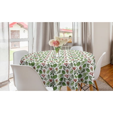 

Botanical Round Tablecloth Scattered Various Leaves and Flowers Ferns and Herbs Jungle Elements Circle Table Cloth Cover for Dining Room Kitchen Decor 60 White Pale Ruby Green by Ambesonne