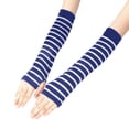 thumbnail image 3 of Resicozy Arm Warmers Fingerless Gloves for Women Cute Y2k Accessories Soft Lightweight Striped Gloves Blue, 3 of 4