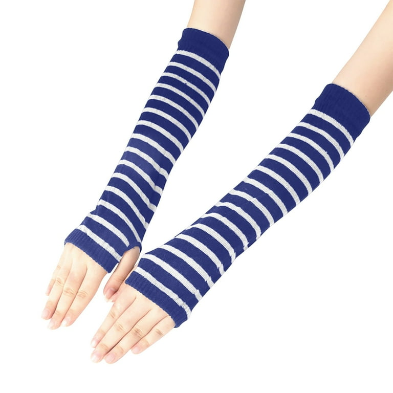 Qcmgmg Arm Warmers Y2k Thumb Hole Fingerless Winter Stripe for Women Arm  Warmer Free Size