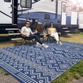 thumbnail image 4 of Garvee Outdoor Area Rug 9'x12' Waterproof Outdoor Carpet, Boho Plastic Straw Rug RV Mat for Picnic, Deck, Balcony, Beach, Patio, Dark Blue and White, 4 of 8