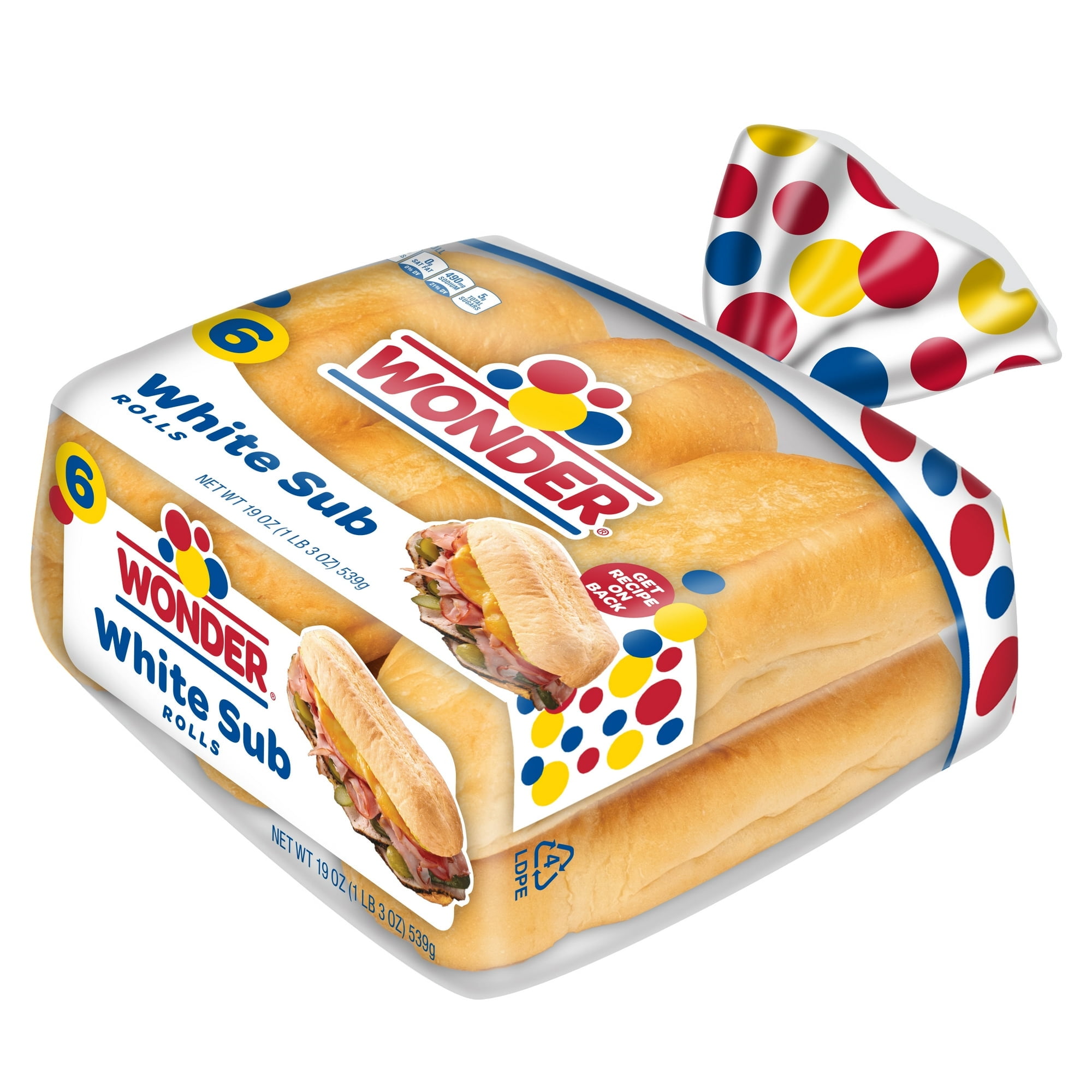 Wonder Bread Sub Rolls, White Bread Rolls, 19 oz, 6 Count