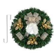 Sympathy Silks Christmas Wreath Gold Leaf Ornaments with Gold Filigree Bow Door Hanger Included