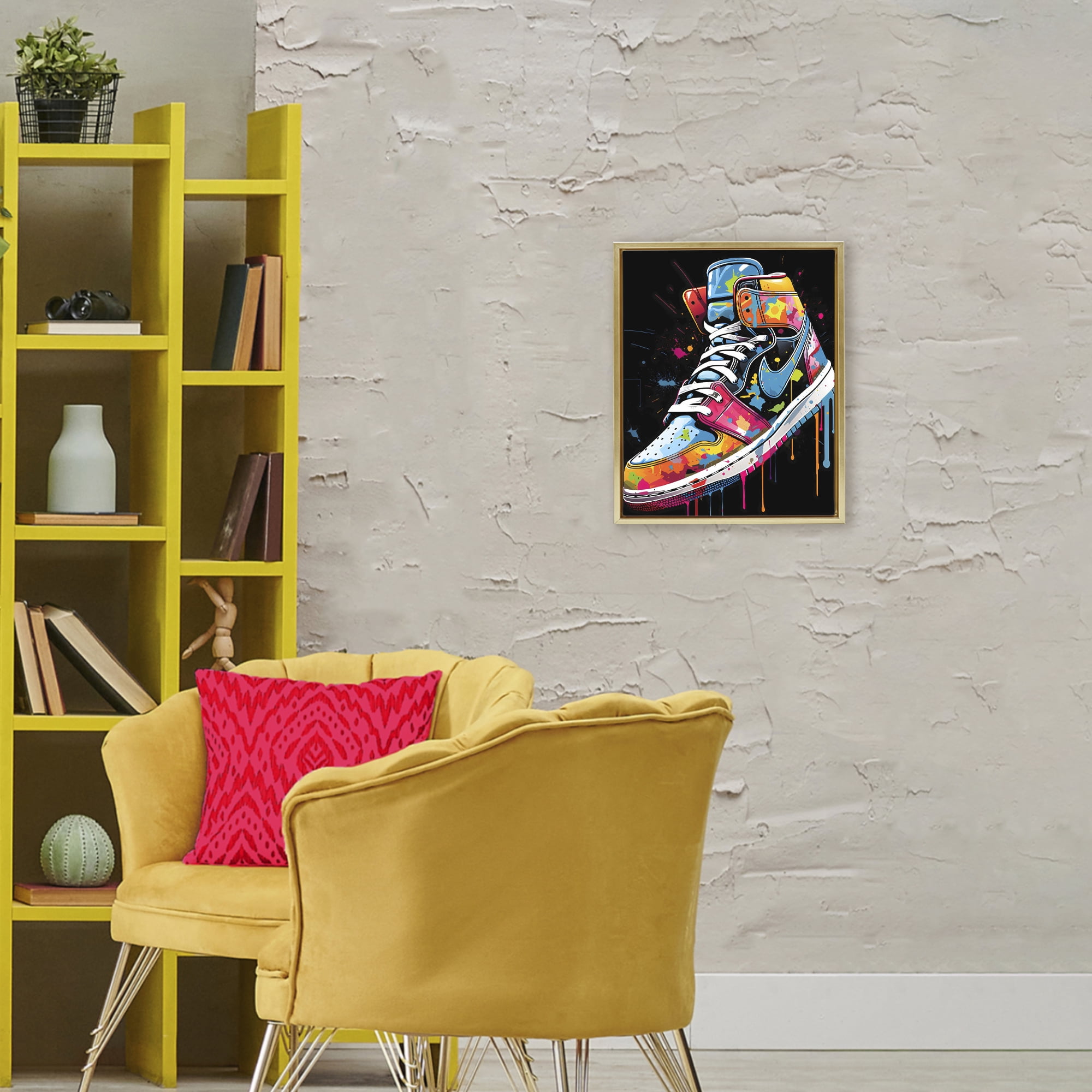 Stupell Industries Paint Drip High Top Sneakers Gold Framed Floater Canvas Wall Art, design by Creative Studio
