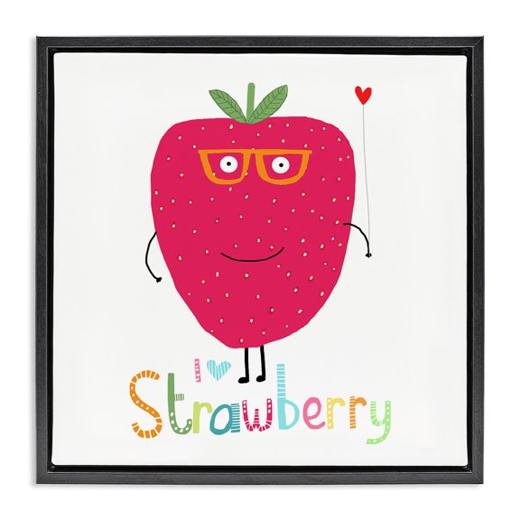 Stupell Industries Contemporary Fun Smiling Strawberry Black Floating Frame Canvas Art, 18 x 18, by Carla Daly