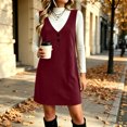 thumbnail image 2 of Liuinsasek Fall Dress for Women Fashion Sleeveless Suede V-Neck Simple and Classic Short Dress with Pockets Daily Casual Warm Outfits, 2 of 9