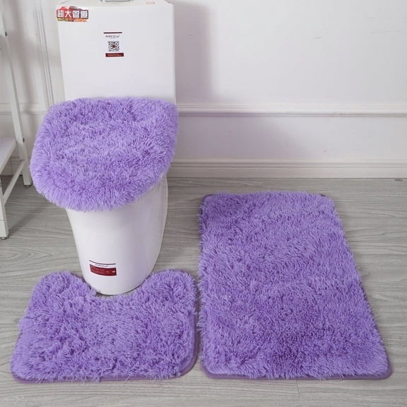 3Pc Bathroom Set Includes Rug Mat Toilet Lid Cover And Bathmats, Plain Solid Color Design For A Neat Bathroom Appearance, 50Cm*83Cm Size For Bathroom Floor And Toilet Lid